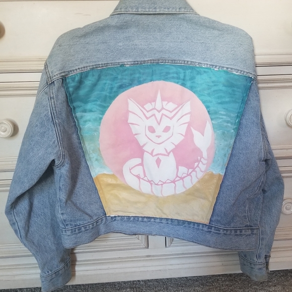 Vaporeon Jean Jacket - Hand Painted - Picture 1 of 6
